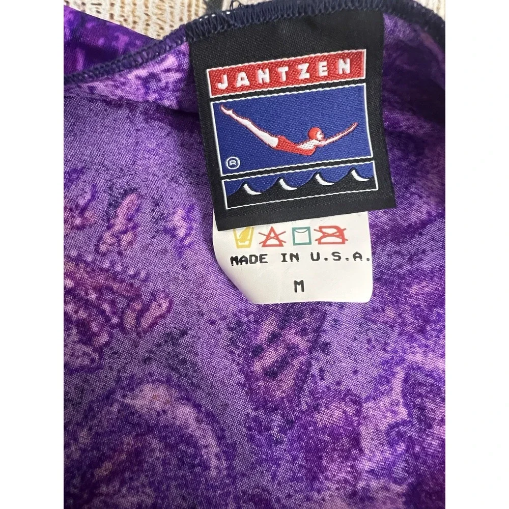 Vtg 90s Jantzen 3pc Swim Set Wrap‎ Skirt 10 Purple Galaxy High Waist Bikini USA